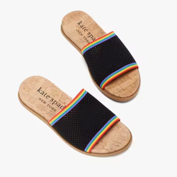 Kate Spade Wren Rainbow Stripe Slide Sandals - Picture 1 of 5